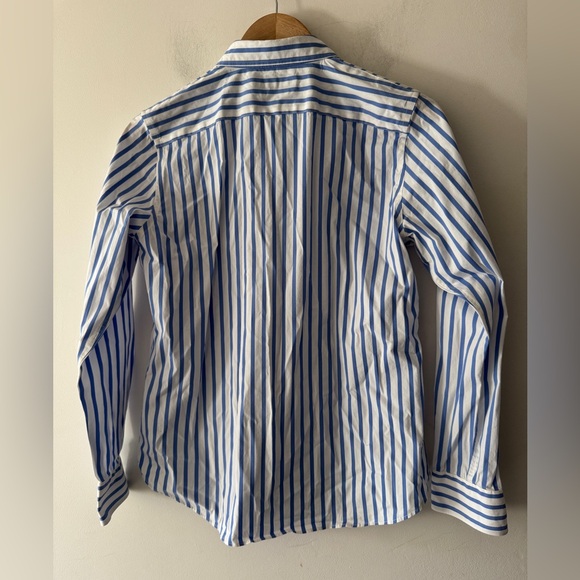 Lauren Ralph Lauren Blue Jamelko Stipe Cotton Logo Shirt Stretch Non Iron - Picture 4 of 10